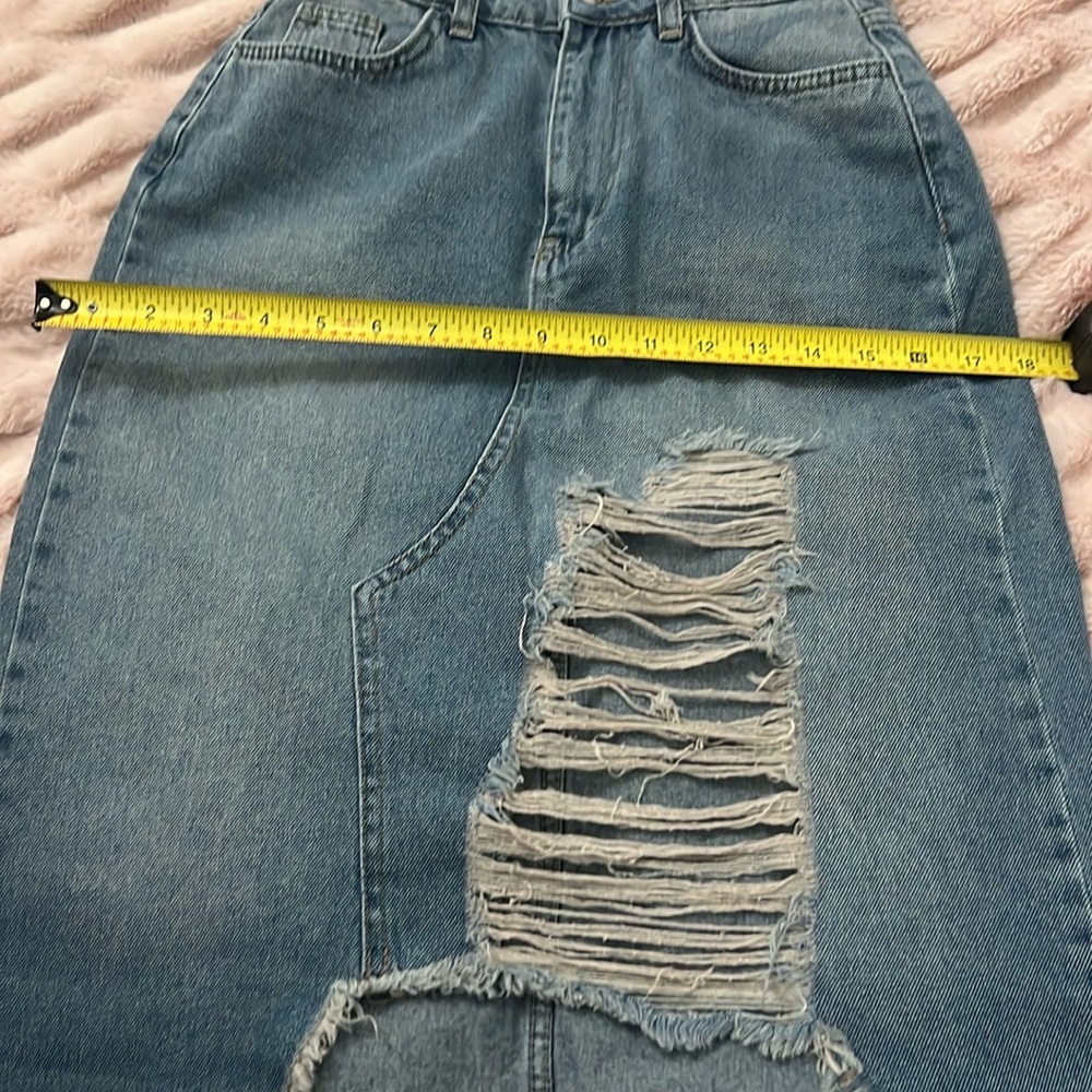 Whats's Hot!! Super Cute Boho Asymmetrical Midi Distressed Denim Skirt! 🛍️😍🔥 - Picture 9 of 14